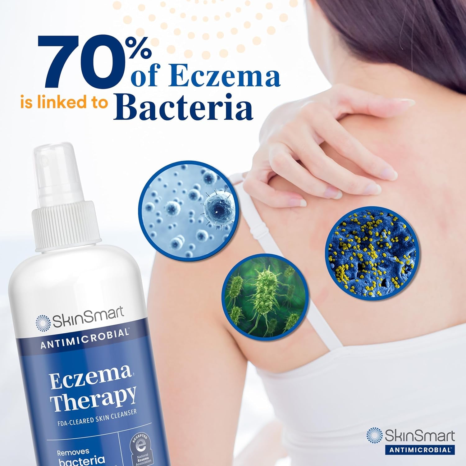 Eczema Therapy with Hypochlorous Acid, Removes Bacteria so Skin Can Heal, for Adults, Kids and Seniors, 8 Ounce Clear Spray