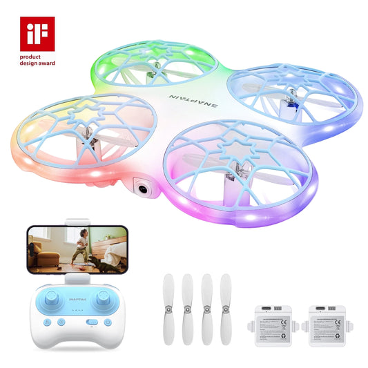 K30 Drones with Camera for Kids 720P, FPV RC Drones with RGB Light, 2 Batteries, White